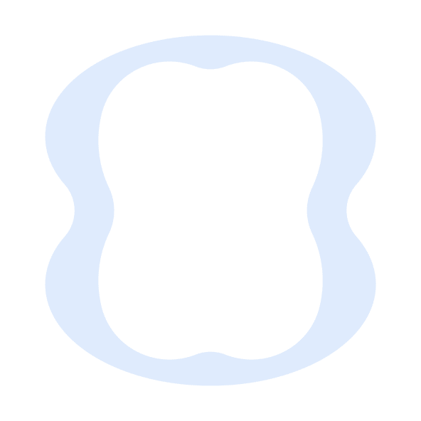 A light blue, abstract, symmetrical shape resembling an outline of an apple core graces a pale gray background, evoking the modern elegance of Evertrue Salon.