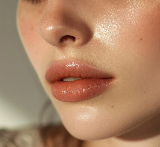 Close-up of a person's lower face showing smooth, glowing skin, natural pink lips, and a visible nose—radiant results from Luxury Beauty Treatments at Evertrue Salon.