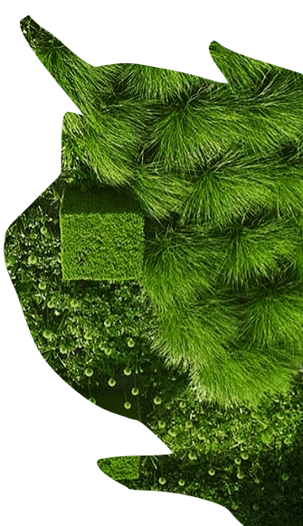 A stylized green animal head silhouette filled with various textured greenery—including moss, pine needles, and small green plants—evokes Evertrue Salon’s fresh, natural aesthetic on a plain white background.