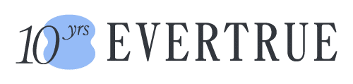 Logo featuring the text "10 yrs EVERTRUE" with "10 yrs" in black over a blue shape, and "EVERTRUE" in large black letters on a light gray background.